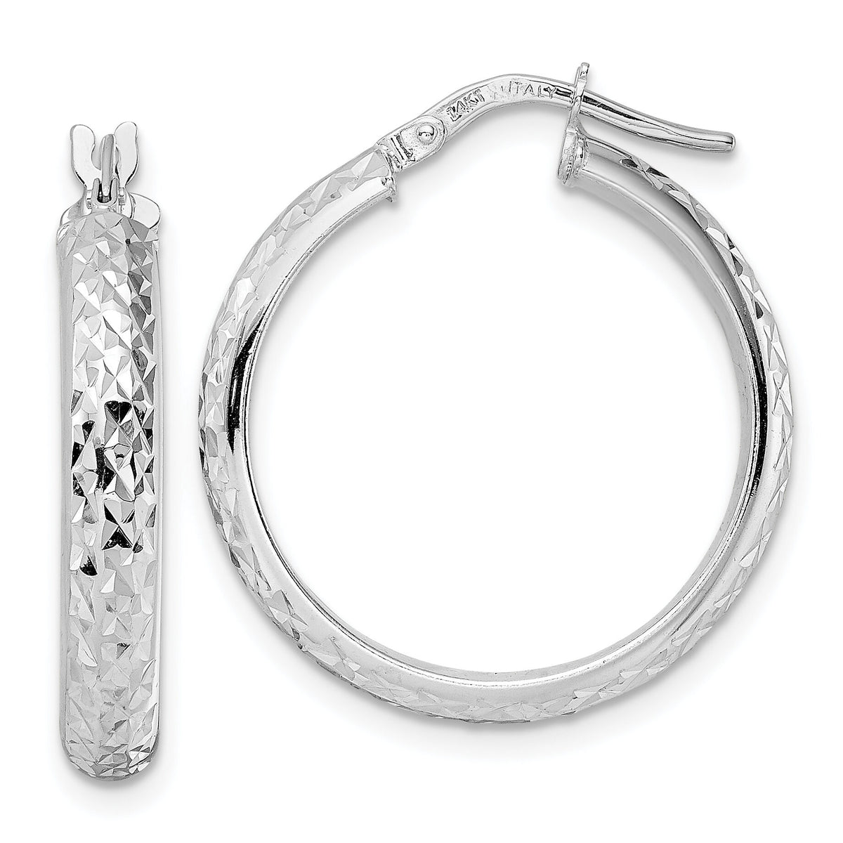 14K White Gold Diamond Cut Hoop Earrings-TC1028
