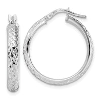14K White Gold Diamond Cut Hoop Earrings-TC1028