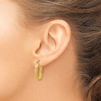 14K Polished Diamond-cut Fancy Oval Hoop Earrings-TC1030
