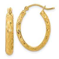 14K Polished Diamond-cut Fancy Oval Hoop Earrings-TC1030