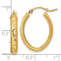 14K Polished and Satin Diamond-cut Oval Hoop Earrings-TC1031