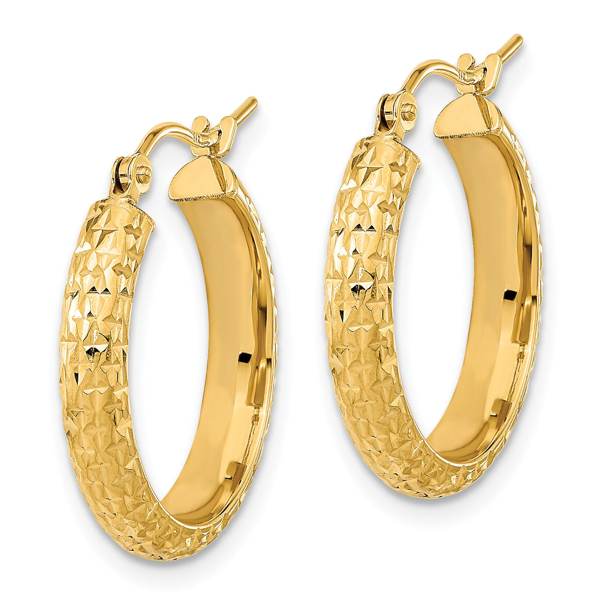 14K Polished and Textured D/C Hoop Earrings-TC1033