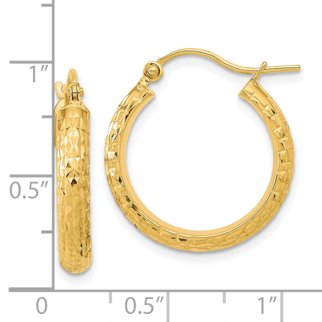 14K Polished and Textured D/C Hoop Earrings-TC1033