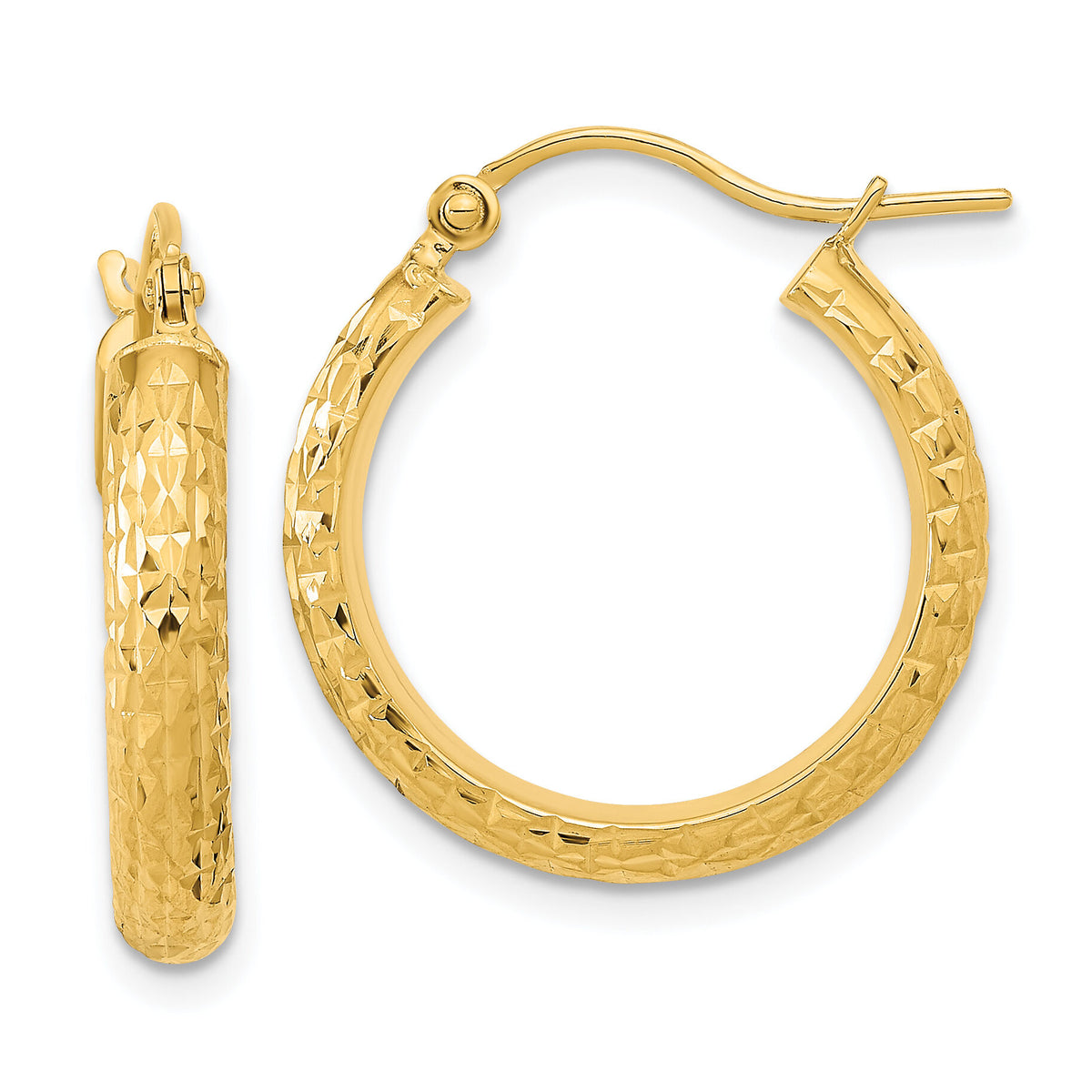 14K Polished and Textured D/C Hoop Earrings-TC1033