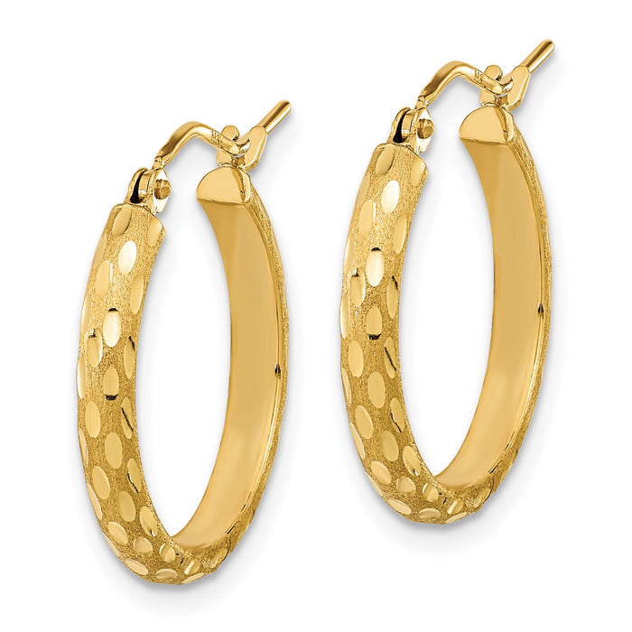 14K Polished and Satin Diamond-cut Hoop Earrings-TC1034