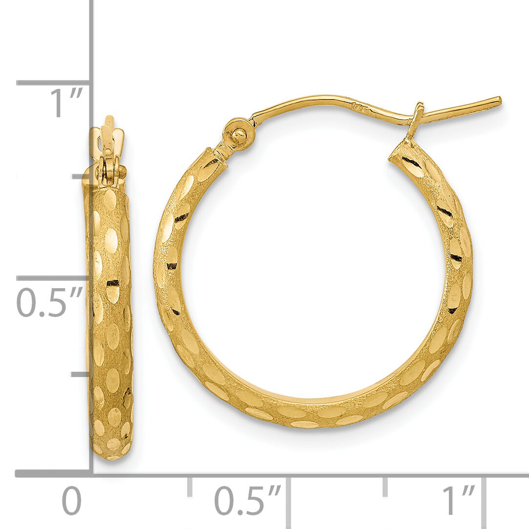 14K Polished and Satin Diamond-cut Hoop Earrings-TC1034