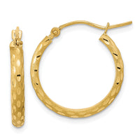14K Polished and Satin Diamond-cut Hoop Earrings-TC1034