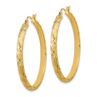 14K Polished and Textured Fancy Diamond Cut Hoop Earrings-TC1038