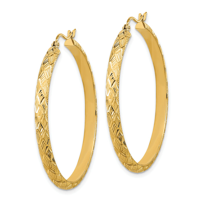 14K Polished and Textured Fancy Diamond Cut Hoop Earrings-TC1038