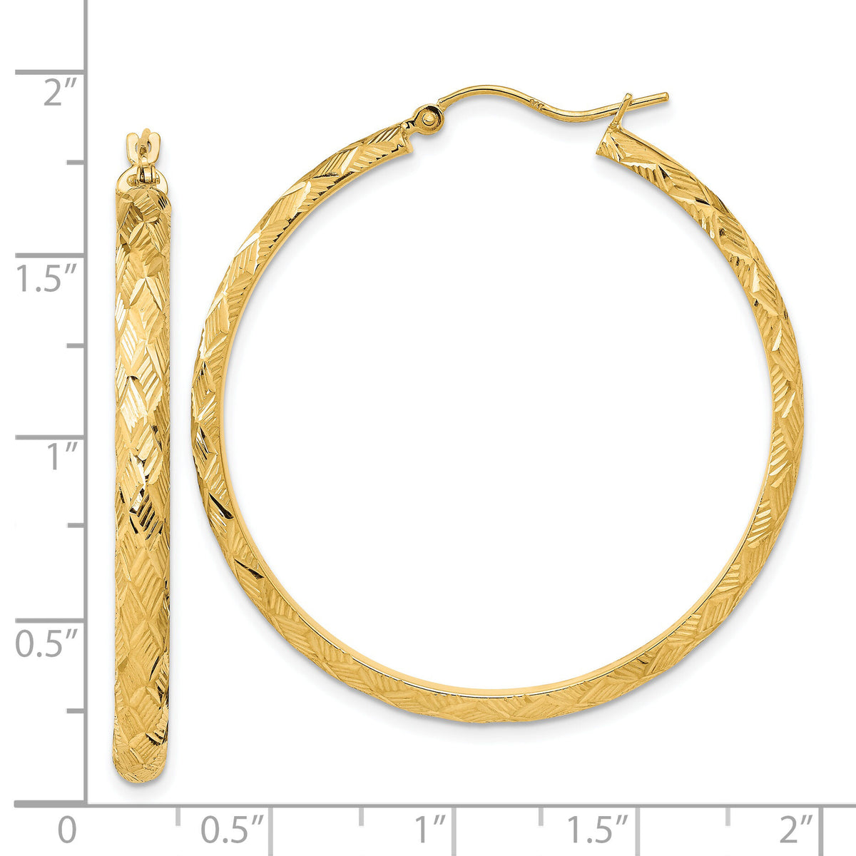14K Polished and Textured Fancy Diamond Cut Hoop Earrings-TC1038