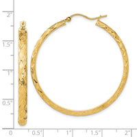 14K Polished and Textured Fancy Diamond Cut Hoop Earrings-TC1038