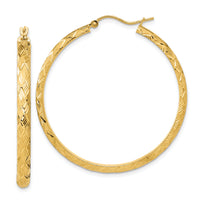 14K Polished and Textured Fancy Diamond Cut Hoop Earrings-TC1038