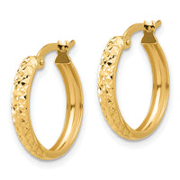 14K Polished and Diamond-cut Hoop Earrings-TC1042