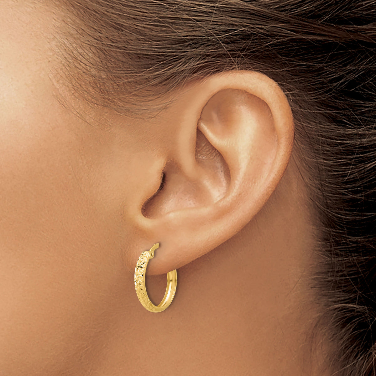 14K Polished and Diamond-cut Hoop Earrings-TC1042