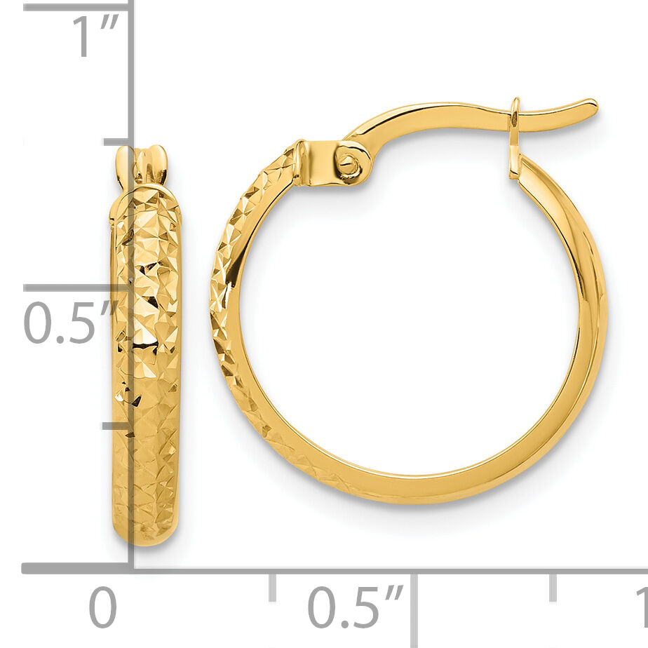 14K Polished and Diamond-cut Hoop Earrings-TC1042