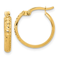 14K Polished and Diamond-cut Hoop Earrings-TC1042