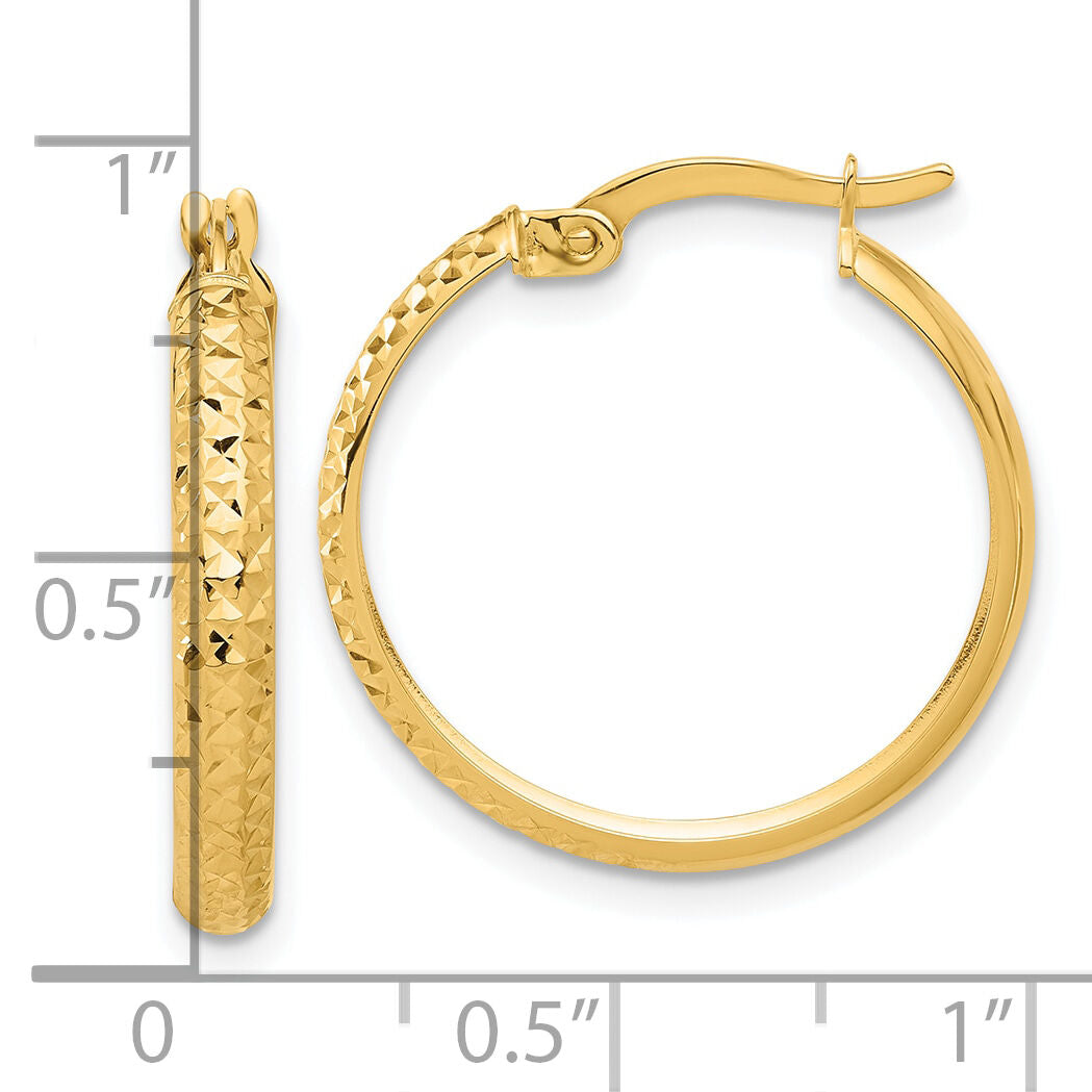 14K Polished and Diamond-cut Hoop Earrings-TC1043