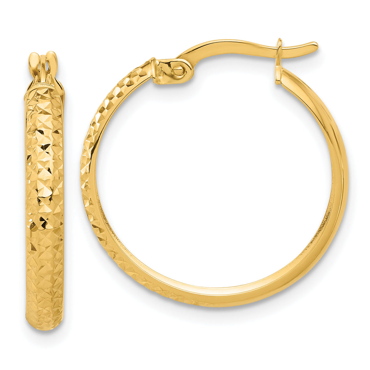 14K Polished and Diamond-cut Hoop Earrings-TC1043