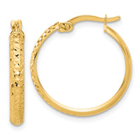 14K Polished and Diamond-cut Hoop Earrings-TC1043