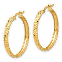 14K Polished and Diamond-cut Hoop Earrings-TC1044