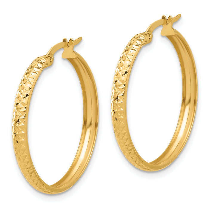 14K Polished and Diamond-cut Hoop Earrings-TC1044