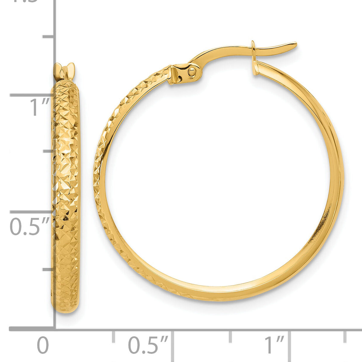 14K Polished and Diamond-cut Hoop Earrings-TC1044