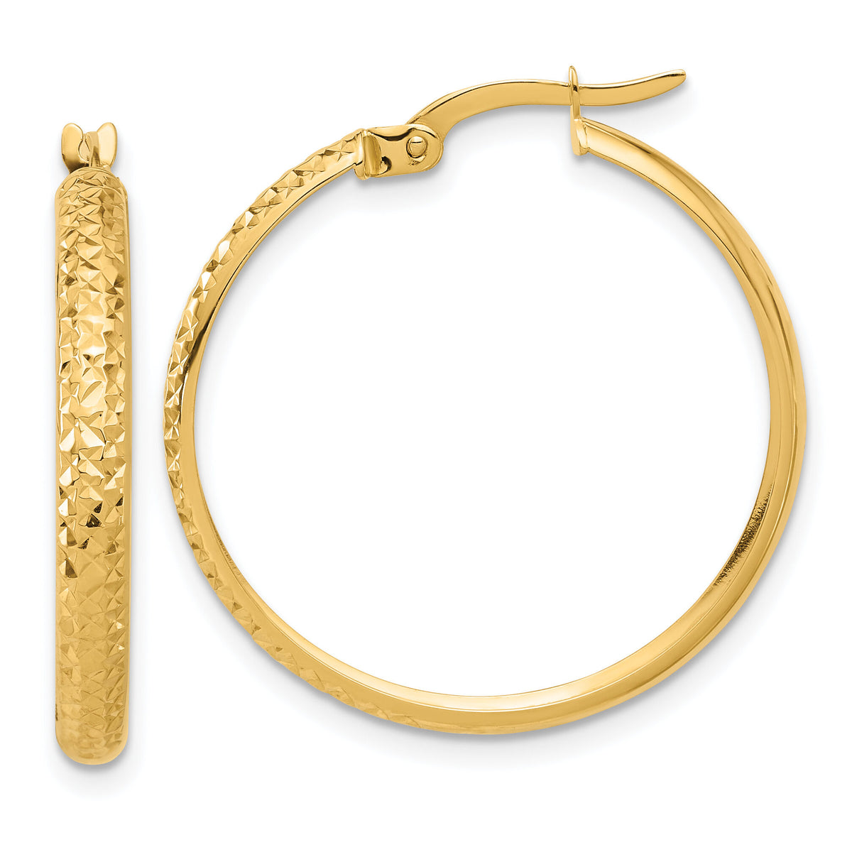 14K Polished and Diamond-cut Hoop Earrings-TC1044