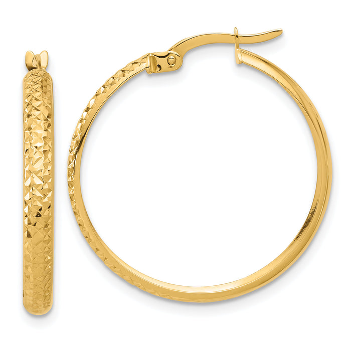 14K Polished and Diamond-cut Hoop Earrings-TC1044