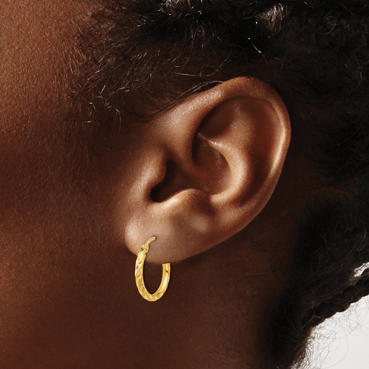 14k Polished and Satin D/C 2.00mm Hoop Earrings-TC1045
