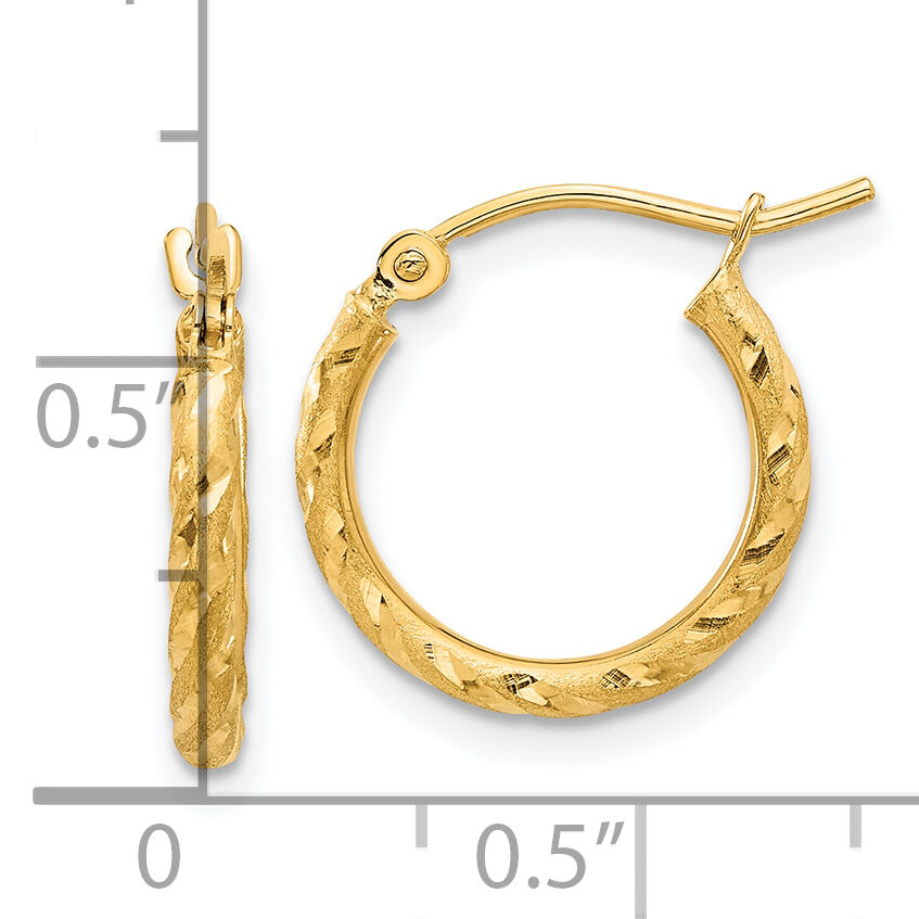 14k Polished and Satin D/C 2.00mm Hoop Earrings-TC1045