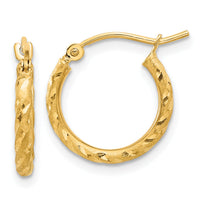 14k Polished and Satin D/C 2.00mm Hoop Earrings-TC1045