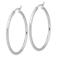 14k White Gold Polished and Satin D/C 2.00mm Hoop Earrings-TC1045W