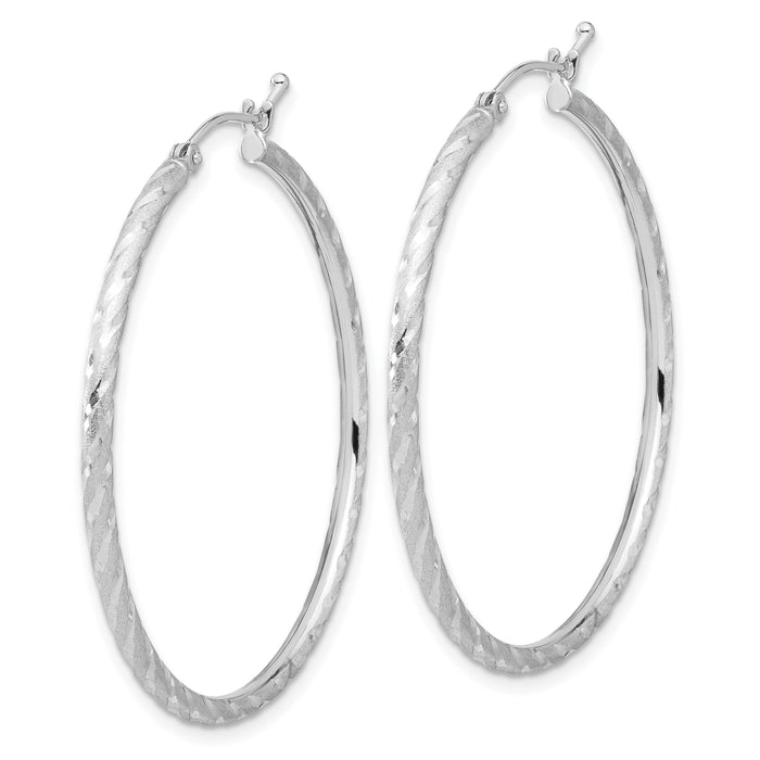 14k White Gold Polished and Satin D/C 2.00mm Hoop Earrings-TC1045W