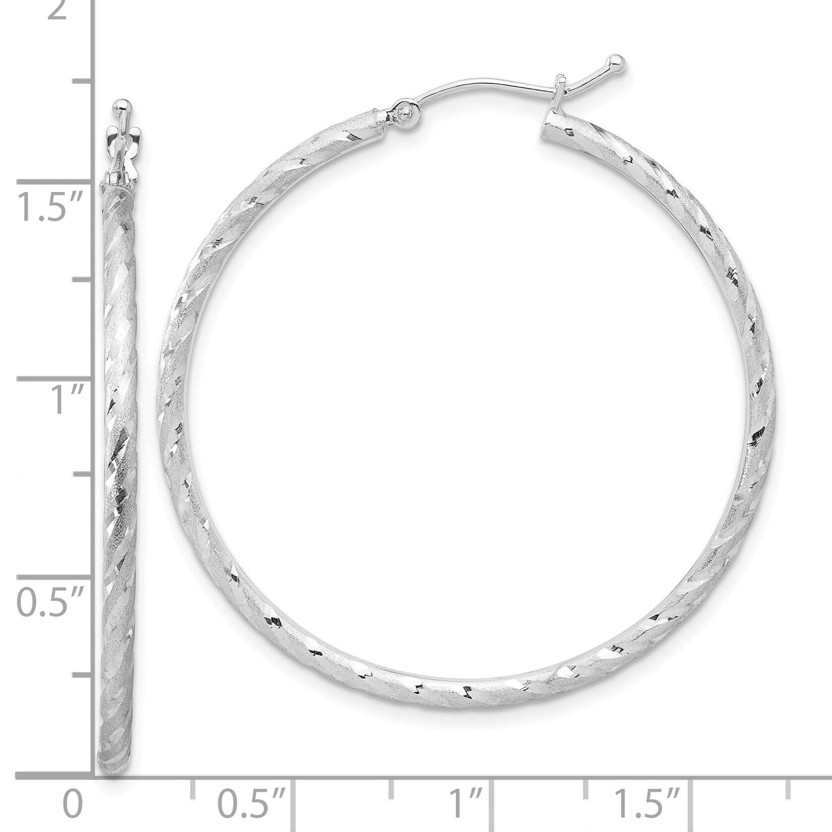 14k White Gold Polished and Satin D/C 2.00mm Hoop Earrings-TC1045W