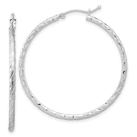 14k White Gold Polished and Satin D/C 2.00mm Hoop Earrings-TC1045W