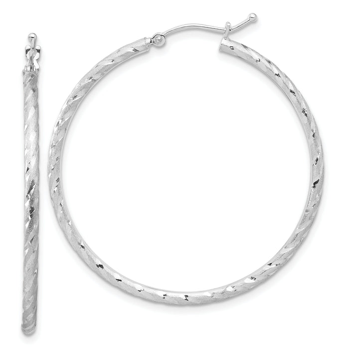 14k White Gold Polished and Satin D/C 2.00mm Hoop Earrings-TC1045W