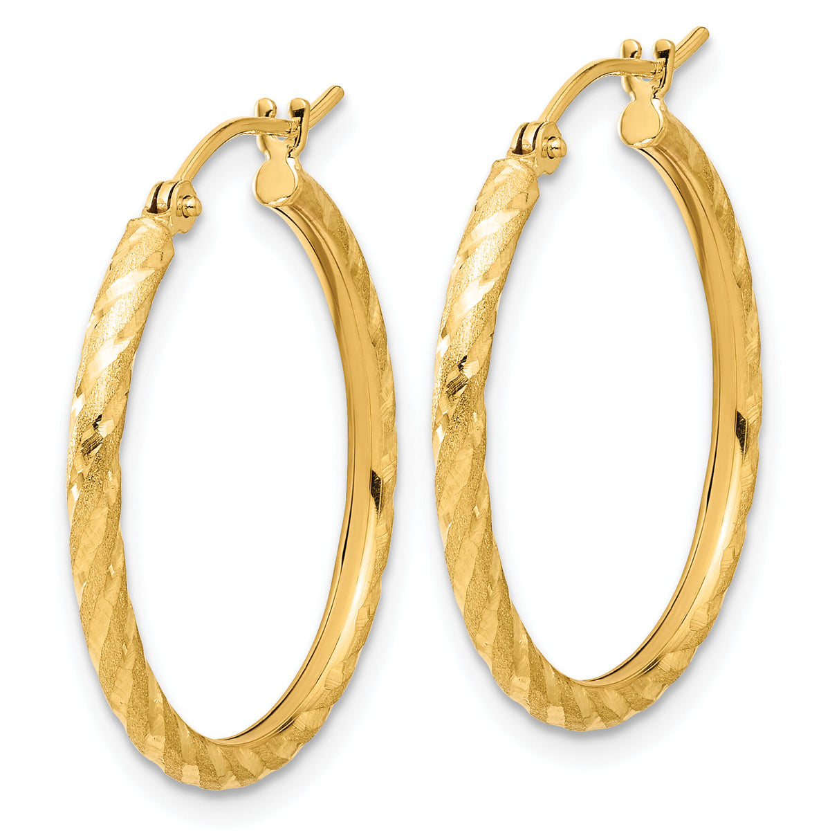 14k Polished and Satin D/C 2.05mm Hoop Earrings-TC1046