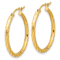 14k Polished and Satin D/C 2.05mm Hoop Earrings-TC1046