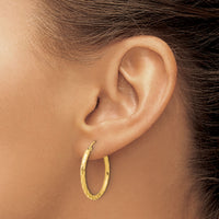 14k Polished and Satin D/C 2.05mm Hoop Earrings-TC1046