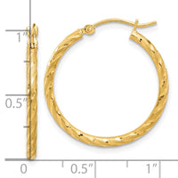 14k Polished and Satin D/C 2.05mm Hoop Earrings-TC1046