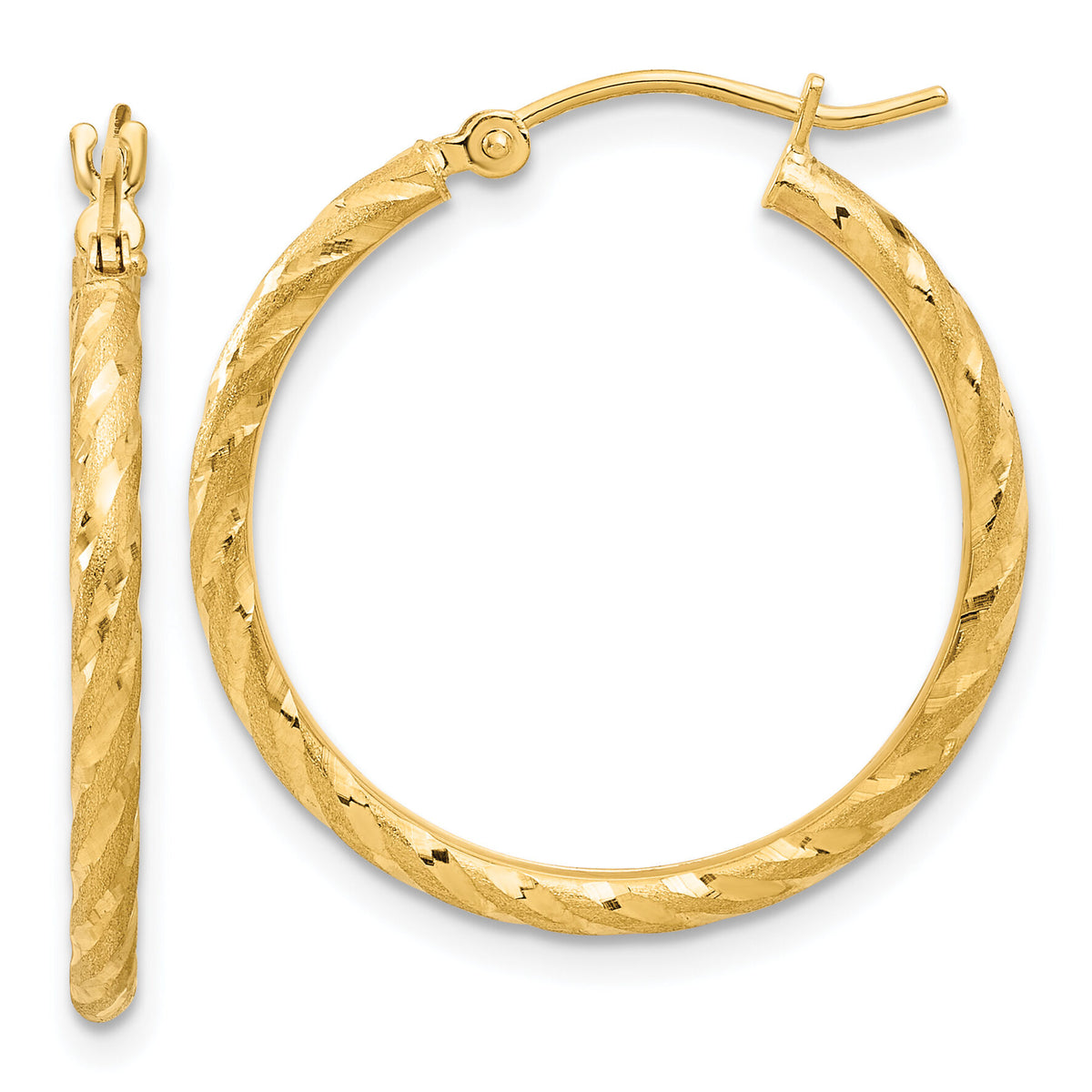 14k Polished and Satin D/C 2.05mm Hoop Earrings-TC1046