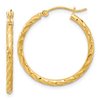 14k Polished and Satin D/C 2.05mm Hoop Earrings-TC1046