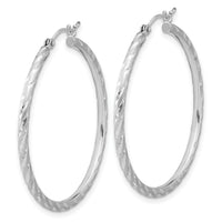 14k White Gold Polished and Satin D/C 2.00mm Hoop Earrings-TC1046W