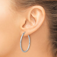 14k White Gold Polished and Satin D/C 2.00mm Hoop Earrings-TC1046W