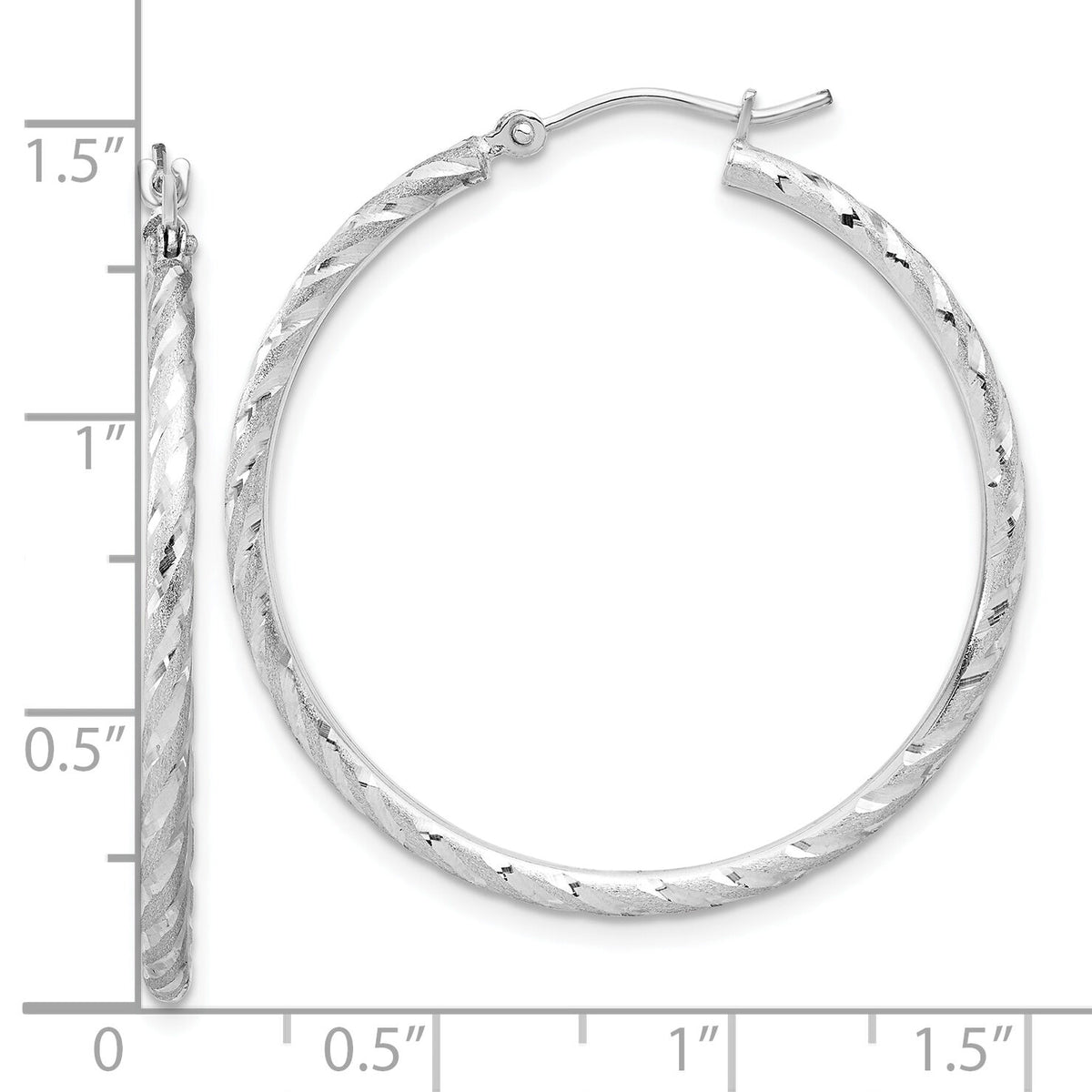 14k White Gold Polished and Satin D/C 2.00mm Hoop Earrings-TC1046W