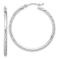 14k White Gold Polished and Satin D/C 2.00mm Hoop Earrings-TC1046W