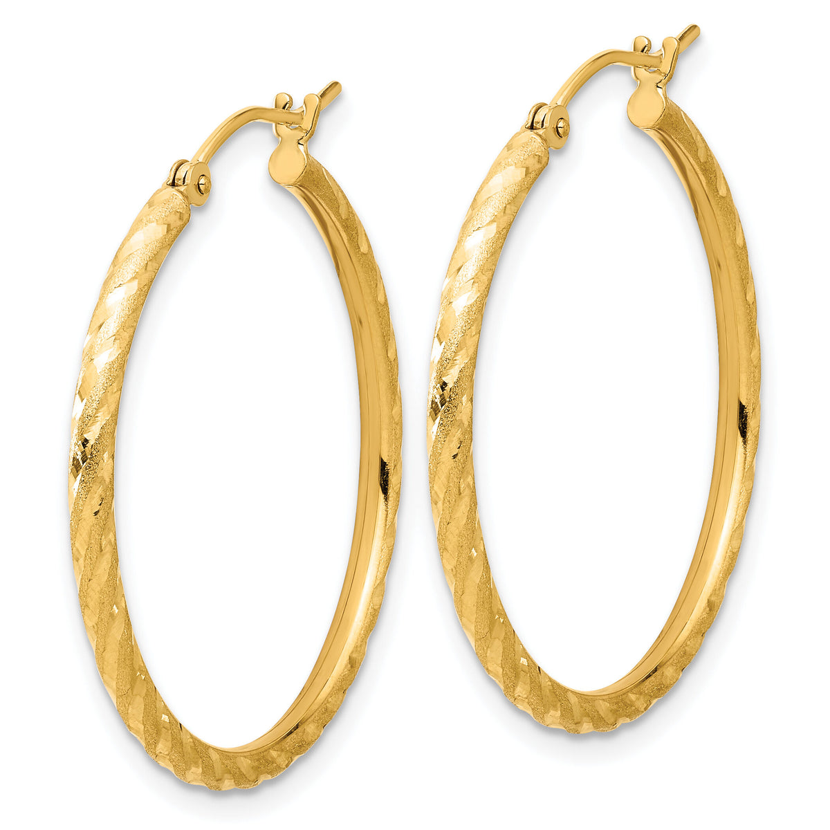 14k Polished and Satin D/C 2.00mm Hoop Earrings-TC1047