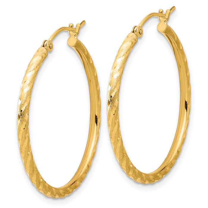 14k Polished and Satin D/C 2.00mm Hoop Earrings-TC1047