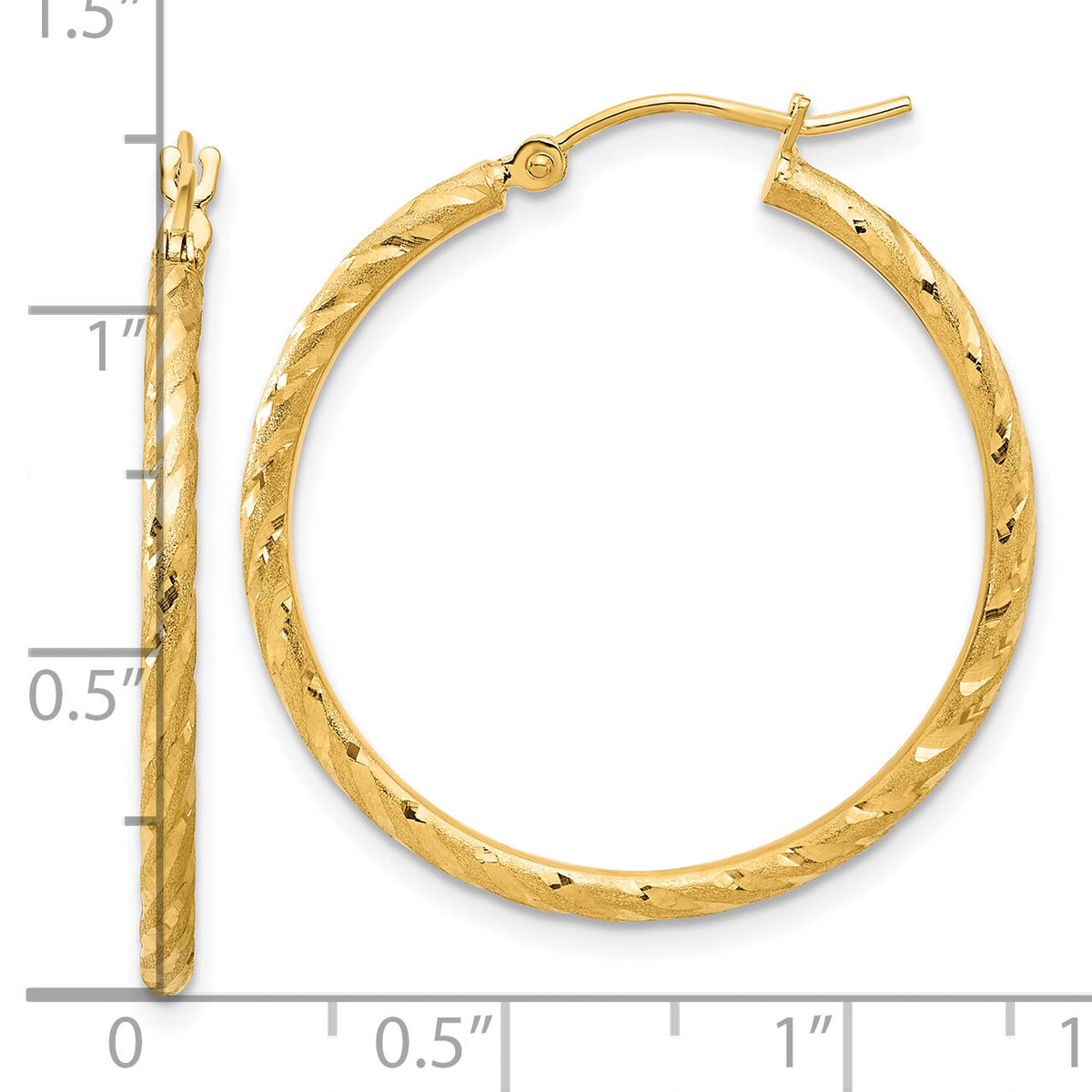14k Polished and Satin D/C 2.00mm Hoop Earrings-TC1047