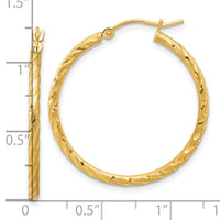 14k Polished and Satin D/C 2.00mm Hoop Earrings-TC1047